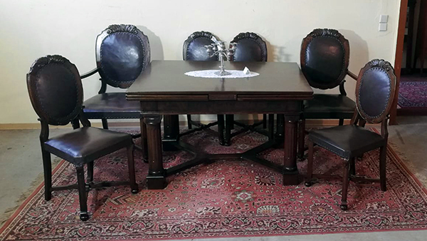 Kulissentisch Tischgruppe mit 6 Stühlen Eiche um 1910